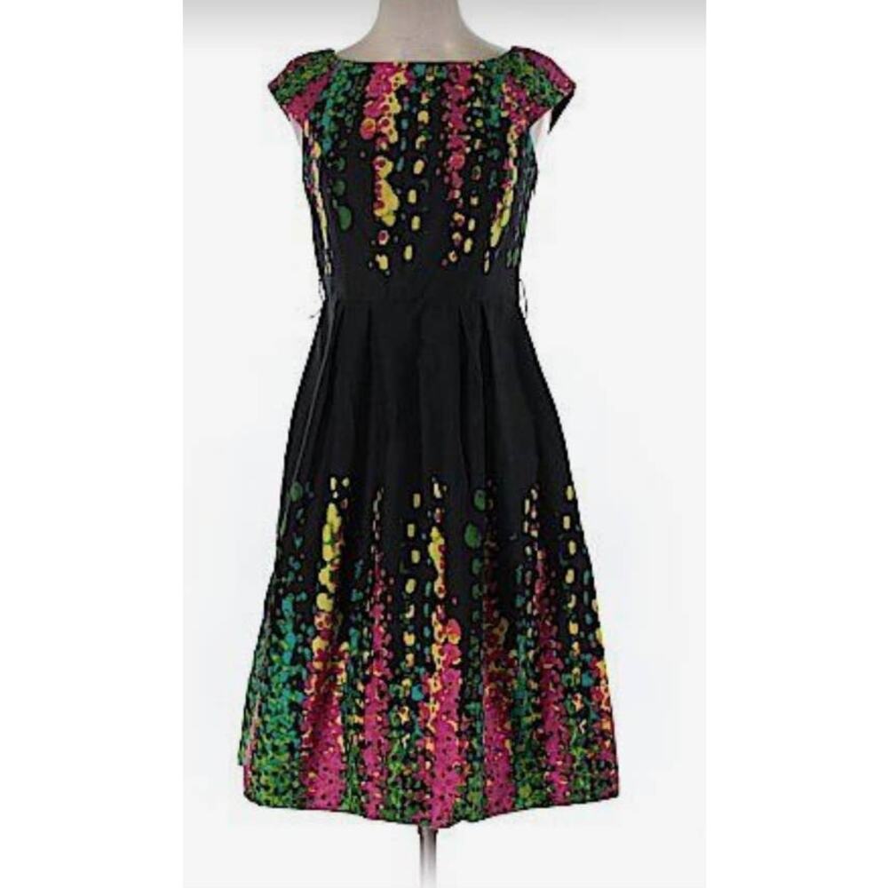 Sangria Dress Cap Sleeve Midi Multicolor Abstract Sz 10